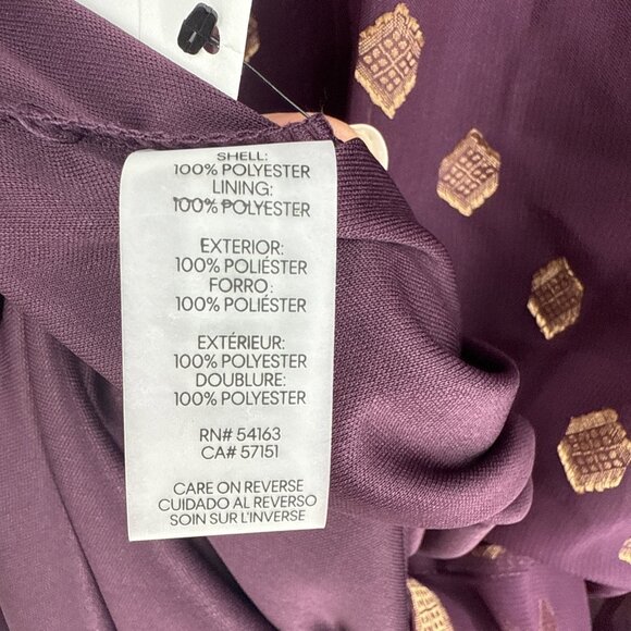 New CALVIN KLEIN Womens Size 2 Purple Gold Tie Cuffs Balloon Sleeve Shift Dress - Picture 10 of 11